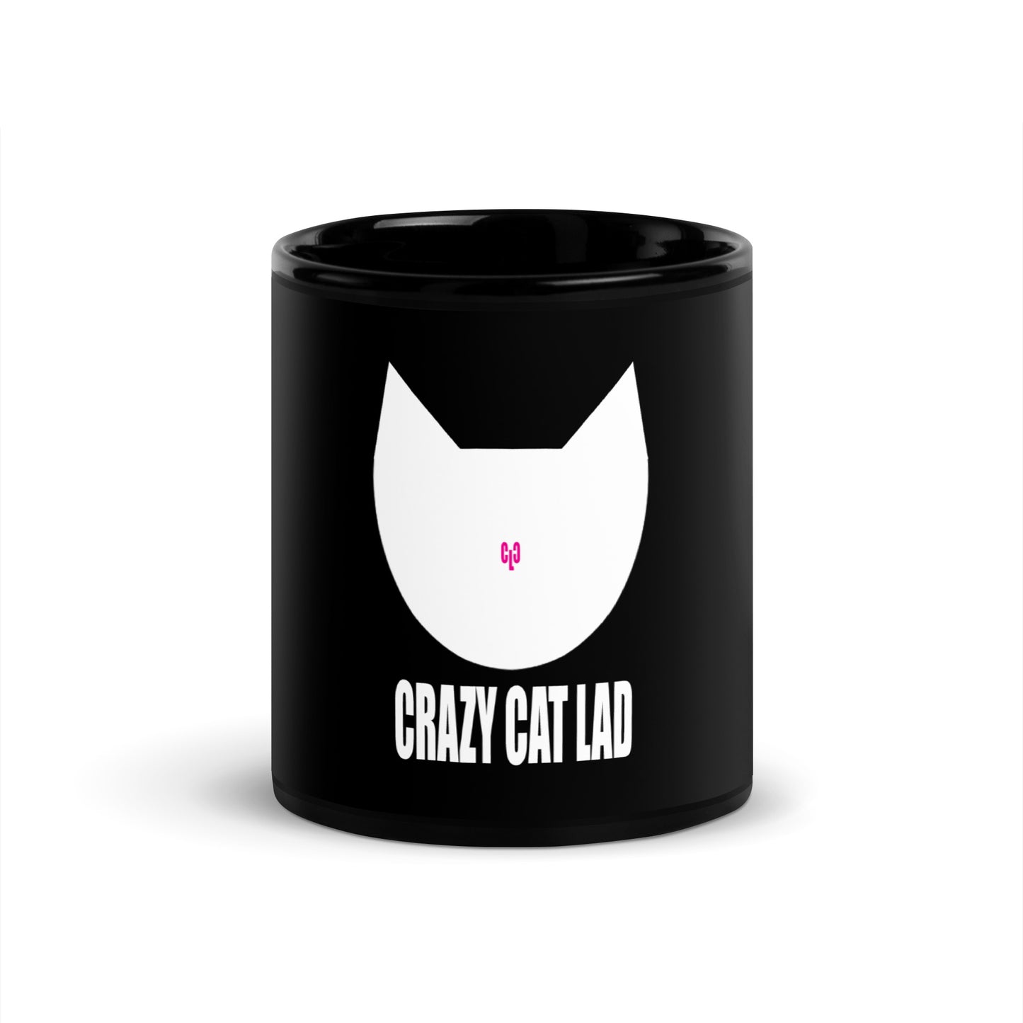 Black Glossy Crazy Cat Lad Mug