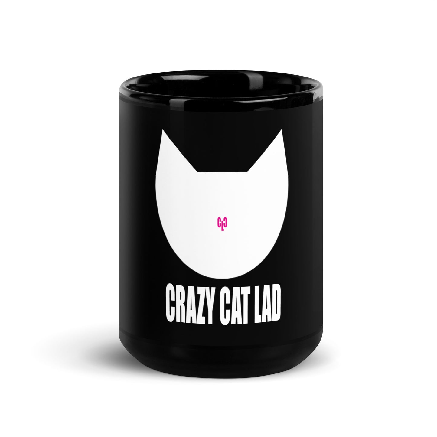 Black Glossy Crazy Cat Lad Mug